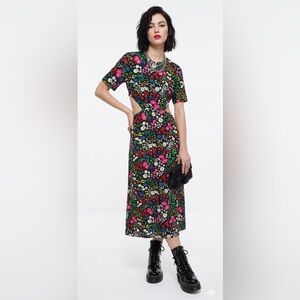 Floral Cut Out Midi Dress Black 1 S The Kooples Joyful Flower Boho Maximalism